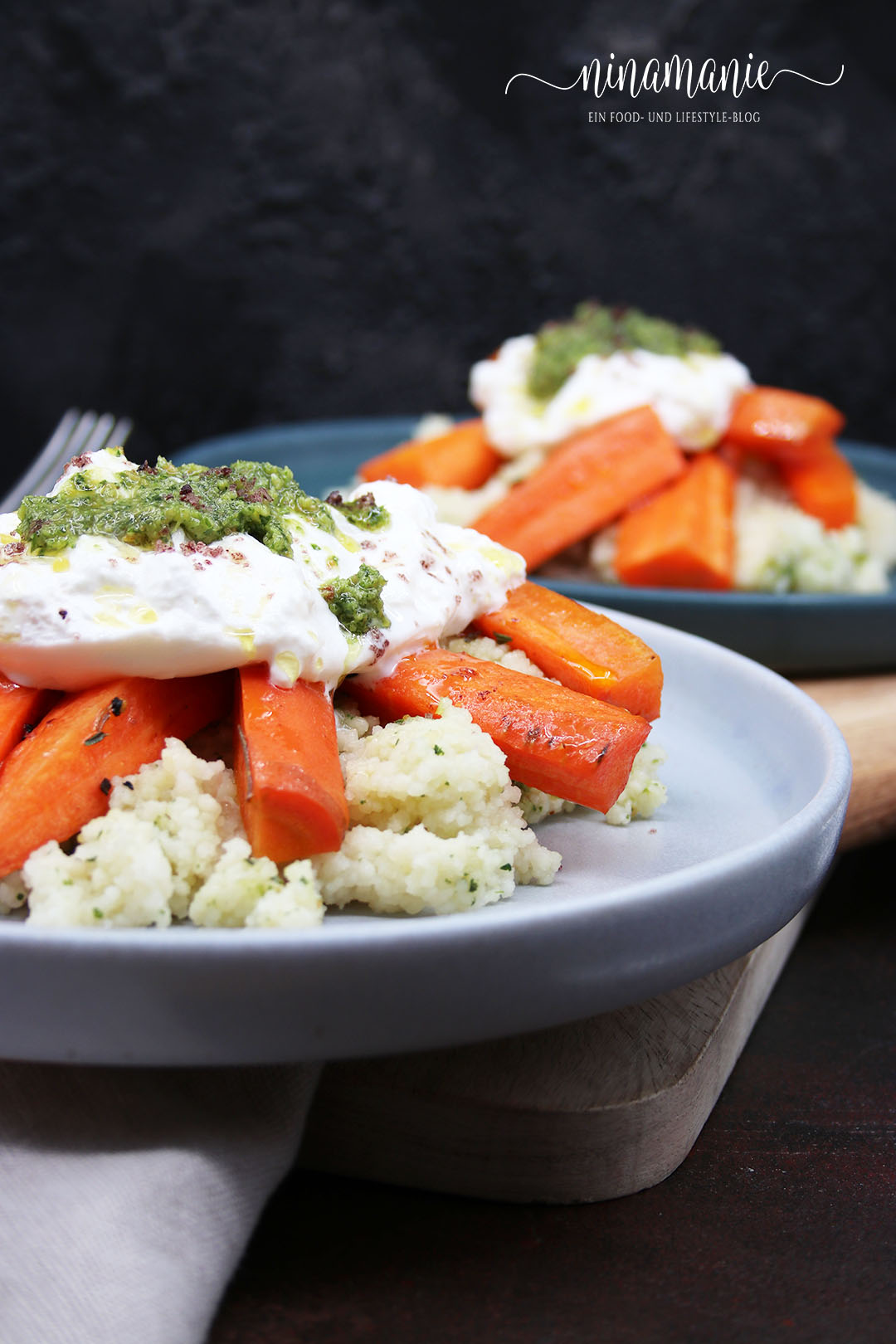 Karamellisierte Karotten mit grünem Bulgur