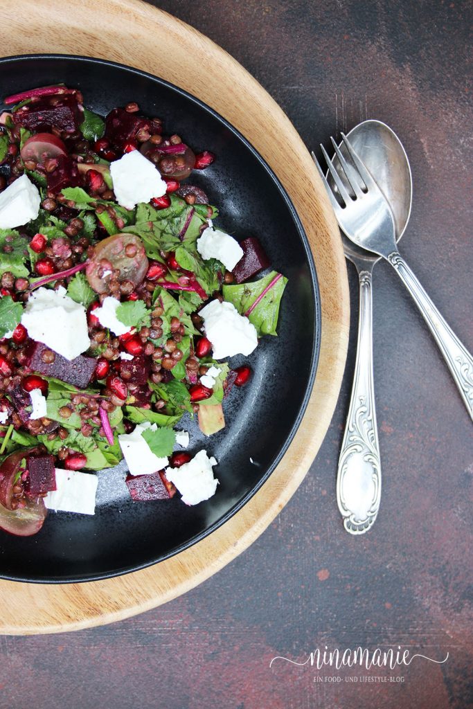 Linsensalat mit Rote Bete, Trauben und Feta