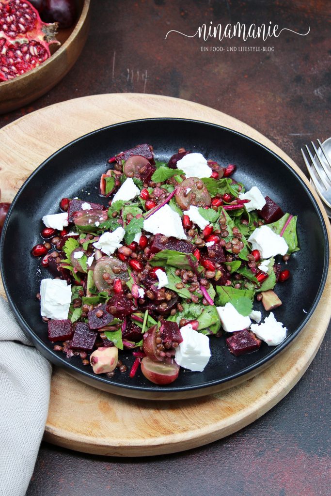 Linsensalat mit Rote Bete, Trauben und Feta