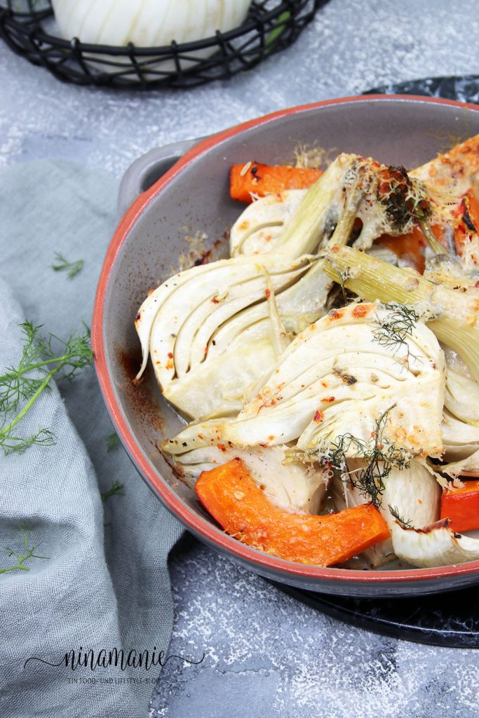 Gebackener Fenchel und Kürbis mit Parmesan