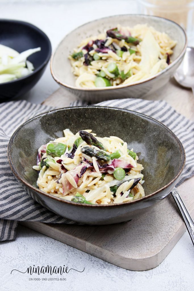 Risoni mit grünem Spargel, Fenchel und Mascarpone