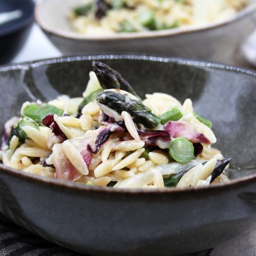 Risoni mit grünem Spargel, Fenchel und Mascarpone